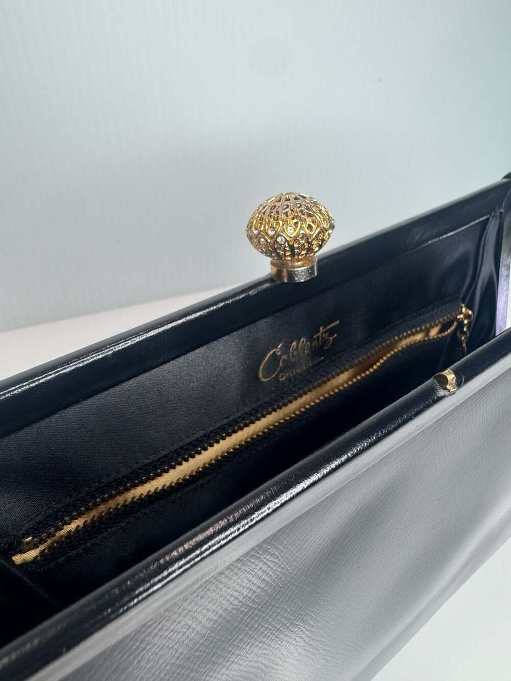 Vintage Coblentz Original Black Leather Designer Handbag with Jeweled Ornate Cla - Picture 8 of 9